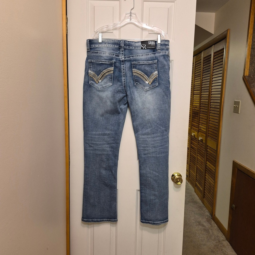 Stitches & Rivets SR86 Mens Bootcut Stretch Jeans 34x32 Medium Wash Blue Denim - Picture 2 of 6